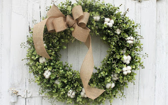 Cotton and Boxwood Wreath