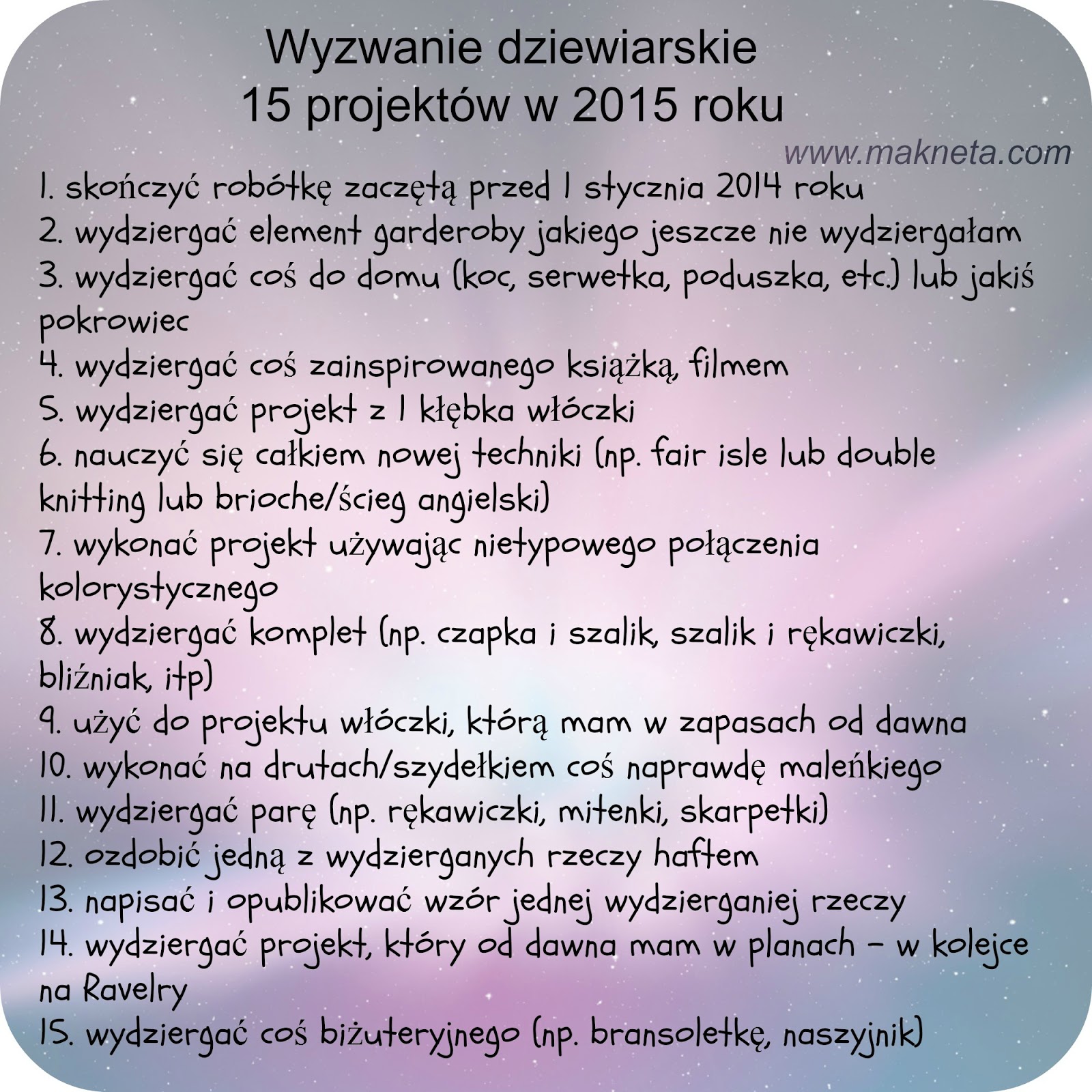 Wyzwanie dziewiarskie - 15 projektów 2015