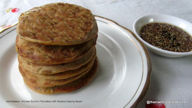 Aehobakjeon  (Korean Zucchini Pancakes) with Sesame Dipping Sauce, Zucchini Pancakes,