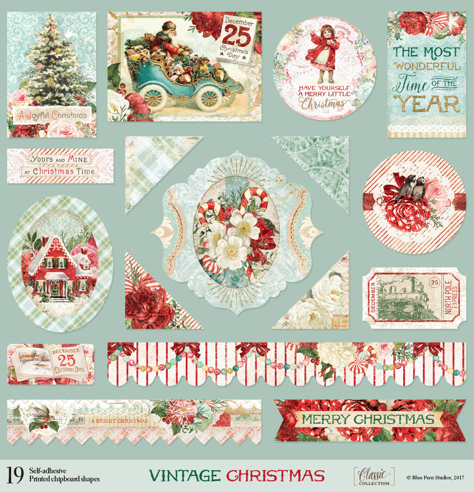 Vintage Christmas - Printed Chipboard