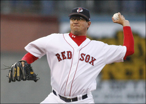 Pawtucket Red Sox starter Abe Alvarez delivers a pitch to the Indianapolis Indians during the first inning of a minor league baseball game Thursday, April 6, 2006, in Pawtucket