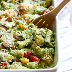 Healthy Pesto Baked Rigatoni