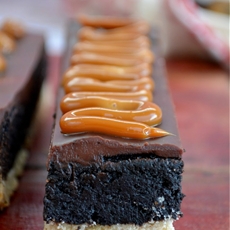 Pecan Shortbread Brownies with Dulce de Leche and Ganache