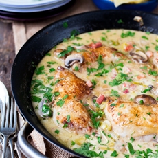 Coq au Riesling with Pappardelle and Greens