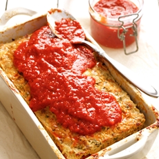 Layered Turkey Meatloaf with Roasted Red Pepper Glaze