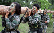 Close view of Chinese female snipers 
