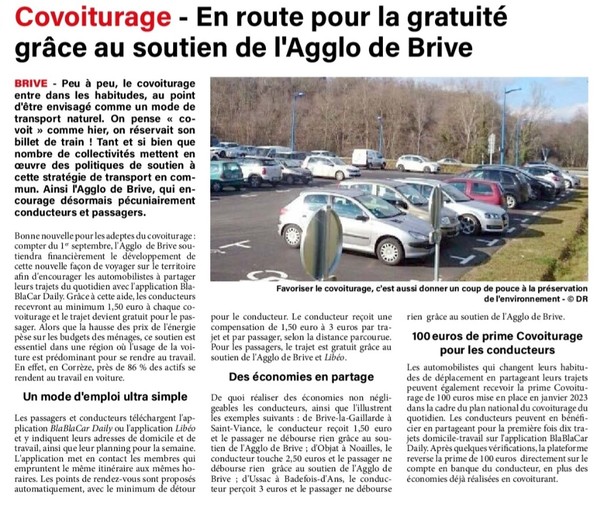 BRIVE Covoiturage, en route pour la gratuité