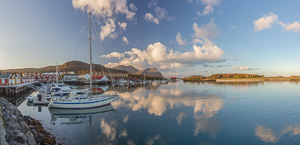 From the pier, with the hotel on the left and the trading post in the middle