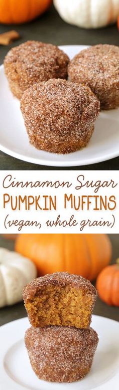 Cinnamon Sugar Pumpkin Muffins (vegan, dairy-free, 100% whole wheat