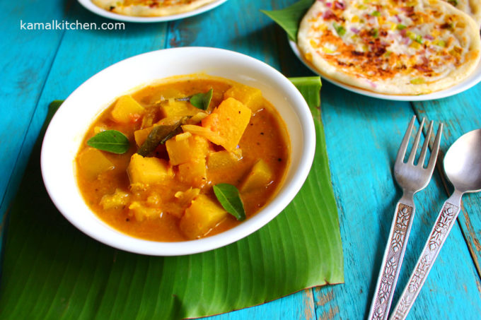 pumpkin sambar - pumkin lentil stew vegan recipe