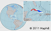 Flag Location Map of Cuba, gray outside, hill shading outside