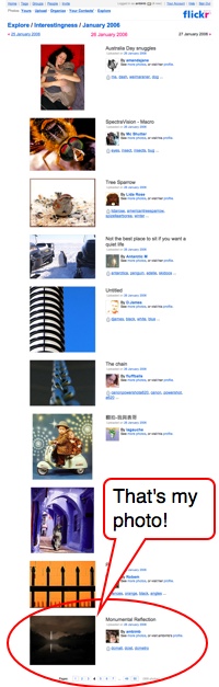 Screenshot of my photo on Flickr's interestingness page.