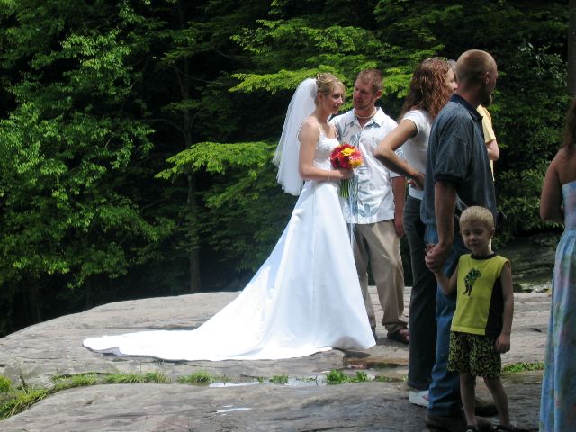 Bride and Groom above a waterfall