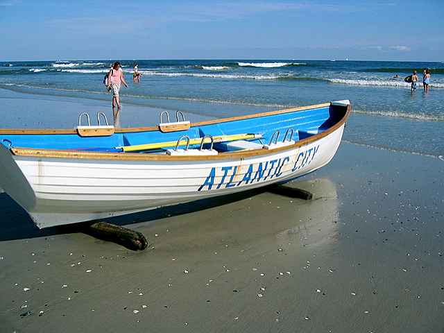 A lifeguard boat on the beach in Atlantic City