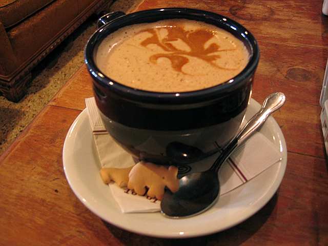 A steaming hot cup of Tryst's chaipuccino.