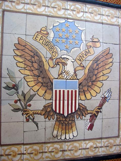 An eagle badge on the floor of the National Building Museum.