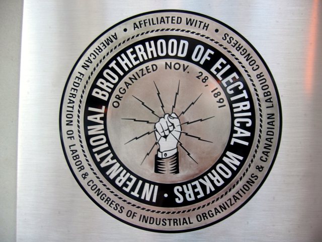 The large logo outside the IBEW offices on 7th St.