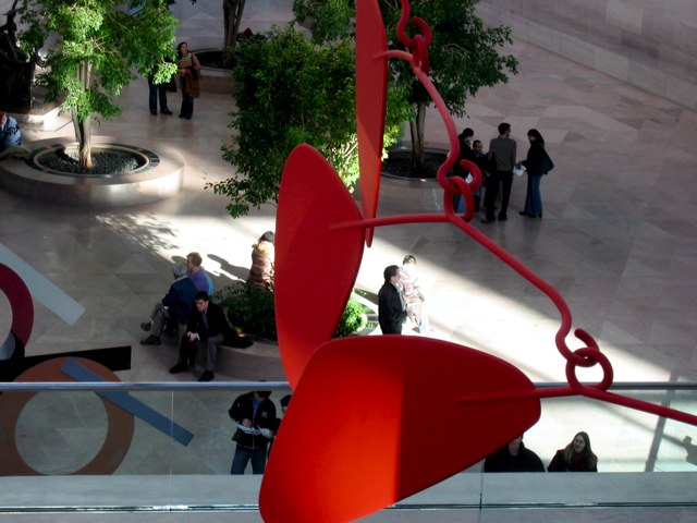 Looking down on the mobile from the third floor balcony in the East Building of the National Gallery of Art.