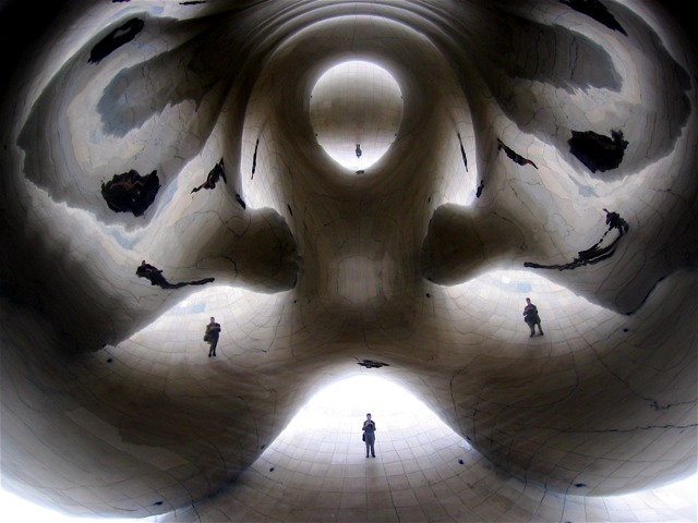 My  reflection beneath the "bean" in Milennium Park.