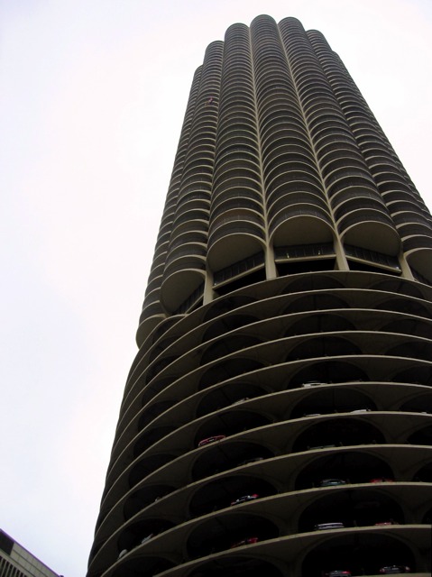 One of the apartment buildings on the river in Chicago.