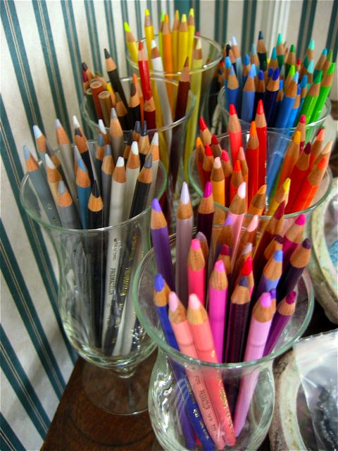 Colored pencils in my sister's workroom.