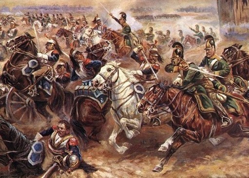 French cuirassiers versus Russian dragoons
in 1812.  Picture by Afanasii Shelumov.