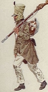 French infantryman 
wearing greatcoat in 1812. 
Picture by Knoetel.