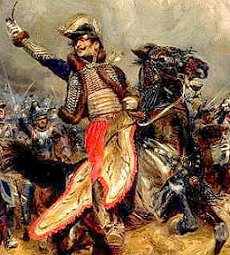 General Lasalle charging 
with a long pipe instead of 
a saber in his hand.