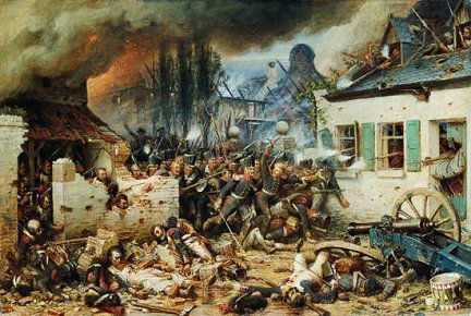 Prussian infantry storming Plancenoit,
picture by Adolf Northern.
