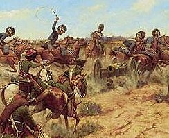 Ramsay's Horse Battery at
Fuentes de Onoro 1811, 
pursued by French chasseurs.
Picture by Keith Rocco.