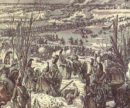 Russian horse artillery
firing on French troops
crossing the Berezina River