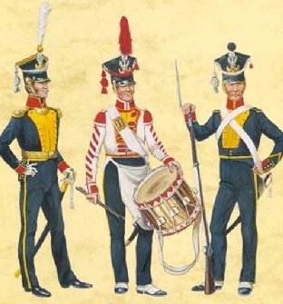 Uniforms of infantry of 
the Grand Duchy of Warsaw.
Officer, drummer, and private.