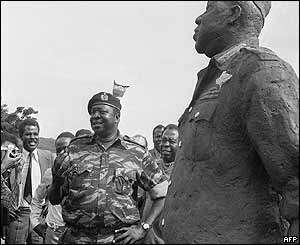 Unveiling a statue of himself in Ugandan capital Kampala