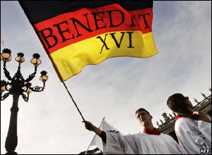 A German flag flies across the piazza of St Peter's in the Vatican