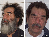 Saddam Hussein under arrest - with beard and without beard