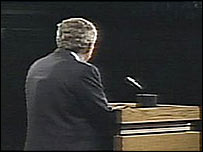 US President George W Bush during the first debate with Senator John Kerry on 30 September