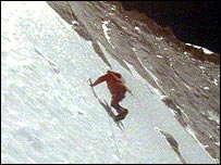 Edmund Hillary on the icewall of Everest