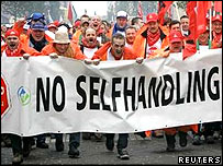 Dockers demonstrating in Brussels