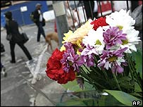 Flowers left at King's Cross in memory of the bomb victims