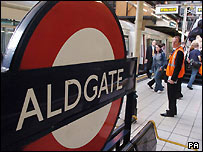 Platform at Aldgate station