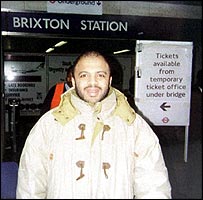 Zacarias Moussaoui outside Brixton underground station 