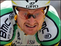 Floyd Landis shows his determination during Saturday's time-trial