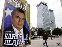 Poster of Party for Bosnia and Herzegovina leader Haris Silajdzic in downtown Sarajevo 