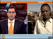 Still from link between Doha newsroom and Darfur