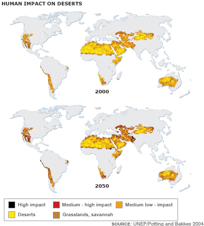 World map showing human impact on desert