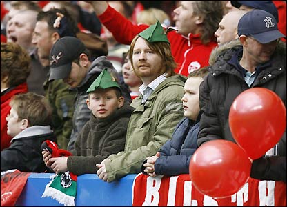 Forest fans dressed as Robin Hood soak up the Stamford Bridge atmosphere