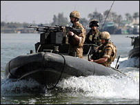 Royal Marines on waterways in the Basra