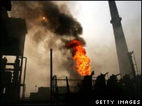 Smoke and flames billowing from a Chinese steel plant