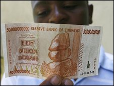 50 billion dollar Zimbabwean bank note 