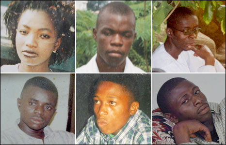 The Apo Six clockwise from left Augustina Arebu, Anthony Arebu, Ekene Mgbe, Paulinus Ogbonna, Ifeanyin Ozor, Chinedu Meniru  